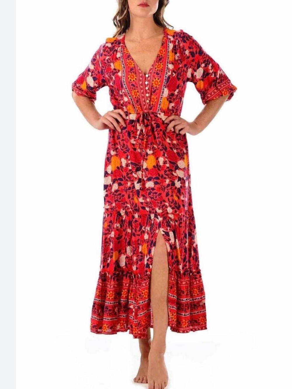 Walker & Wade Carrie Dress in Cherry Sz XS Bohemian Resort Wear Floral Oversized - Picture 9 of 10